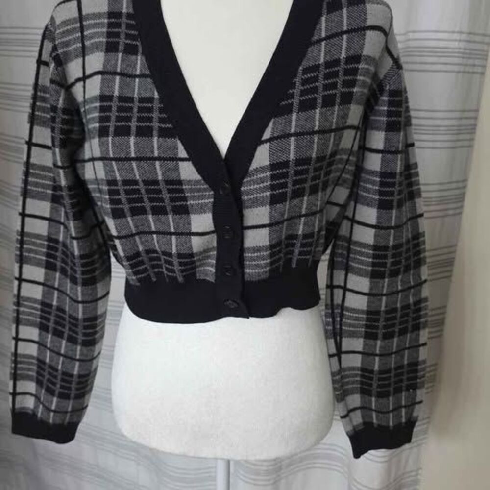Love Tree Plaid Cropped Cardigan